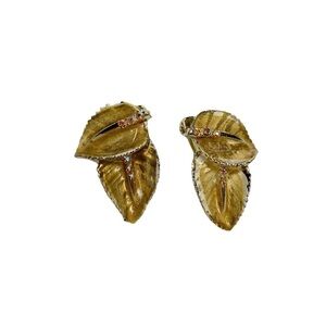 Vintage BSK Leaf Rhinestone Clip On Earrings